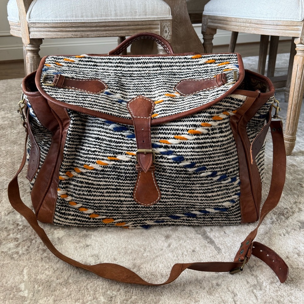 Canvas & Leather Travel Weekender Bag in Brown and Ivory